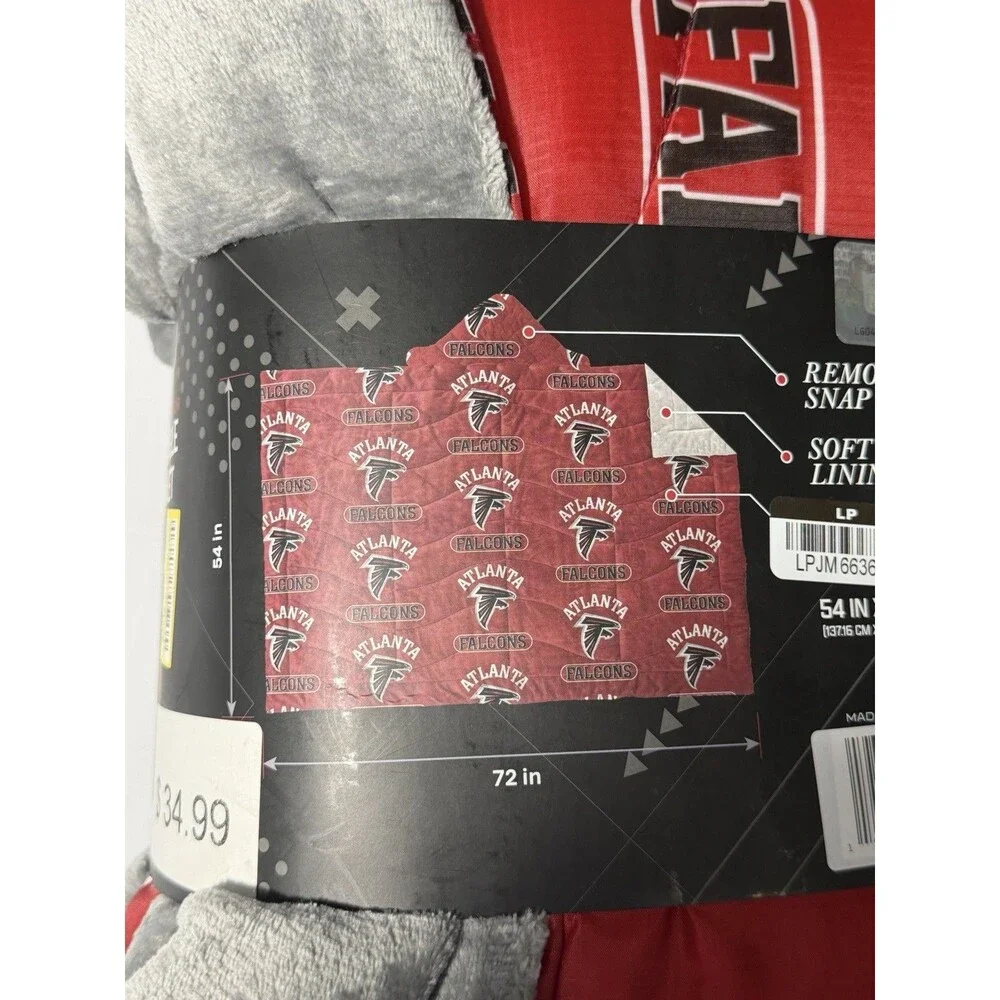 NWT Atlanta Falcons Wearable Blanket 54x72 Hooded NFL Indoor Outdoor